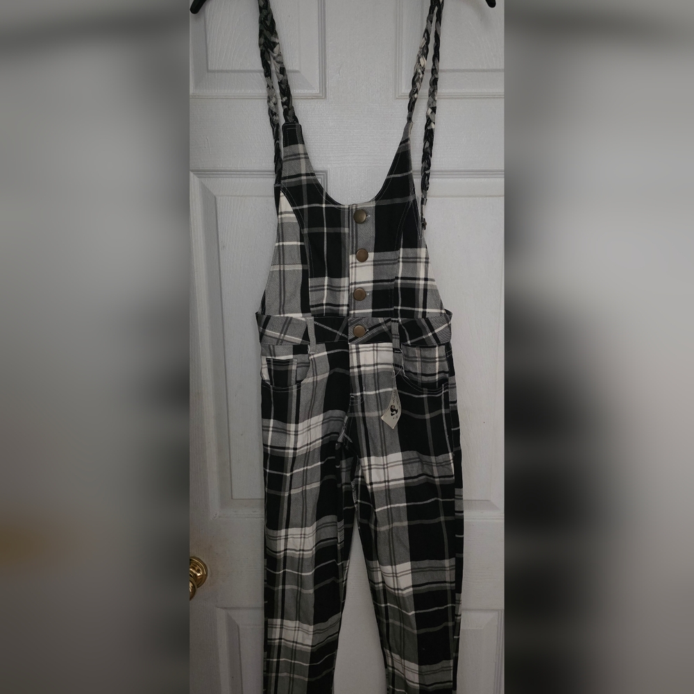 Yumetenbo Plaid Black and White Overalls